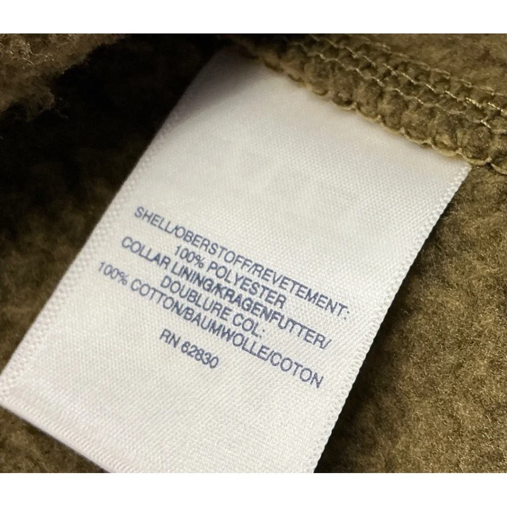 Lands End Quarter Zip Fleece Pullover Sherpa Lined Corduroy Collar Olive L